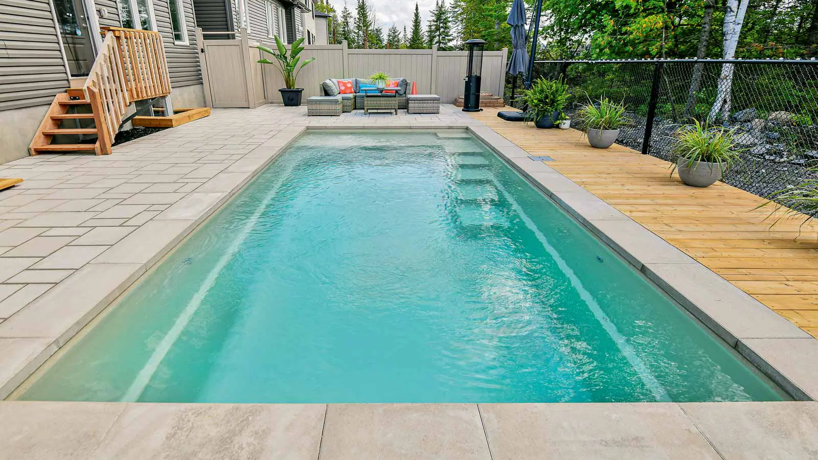 The Precision™, a fiberglass pool design manufactured by Leisure Pools